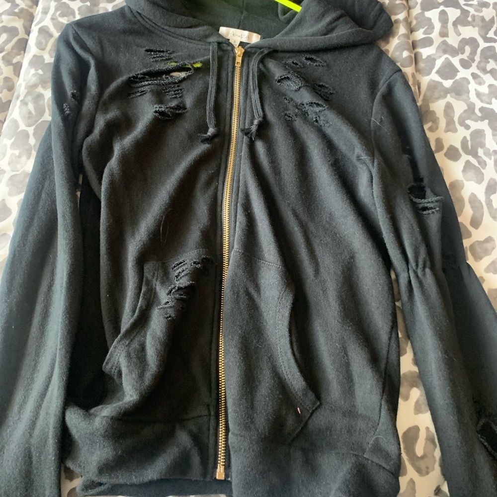 Distressed zip up hoodie